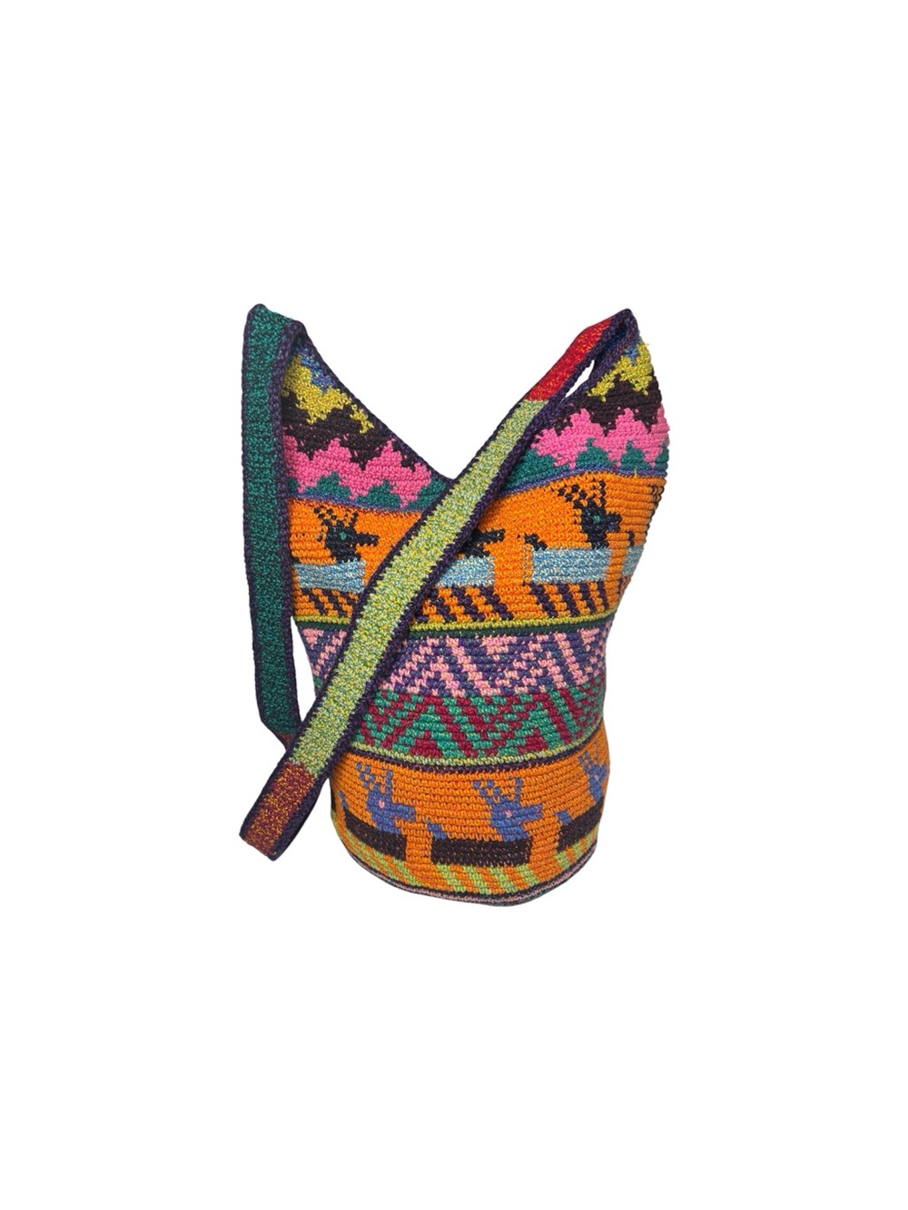 Handwoven Guatemalan style  colorful crochet tight knit  crossbody  festival bag